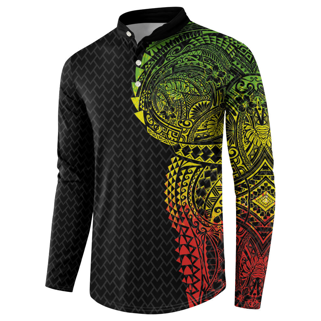 Hawaiian Traditional Tattoos Button Sweatshirt Kakau Tribal Tropical Plant Motif Kanaka Maoli Flag Color Inspired