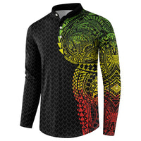 Hawaiian Traditional Tattoos Button Sweatshirt Kakau Tribal Tropical Plant Motif Kanaka Maoli Flag Color Inspired