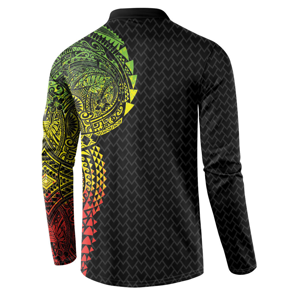 Hawaiian Traditional Tattoos Button Sweatshirt Kakau Tribal Tropical Plant Motif Kanaka Maoli Flag Color Inspired