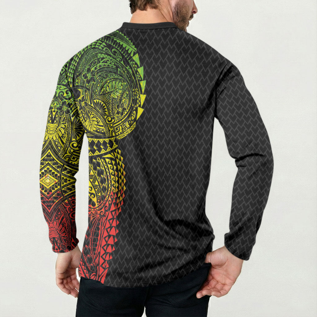 Hawaiian Traditional Tattoos Button Sweatshirt Kakau Tribal Tropical Plant Motif Kanaka Maoli Flag Color Inspired