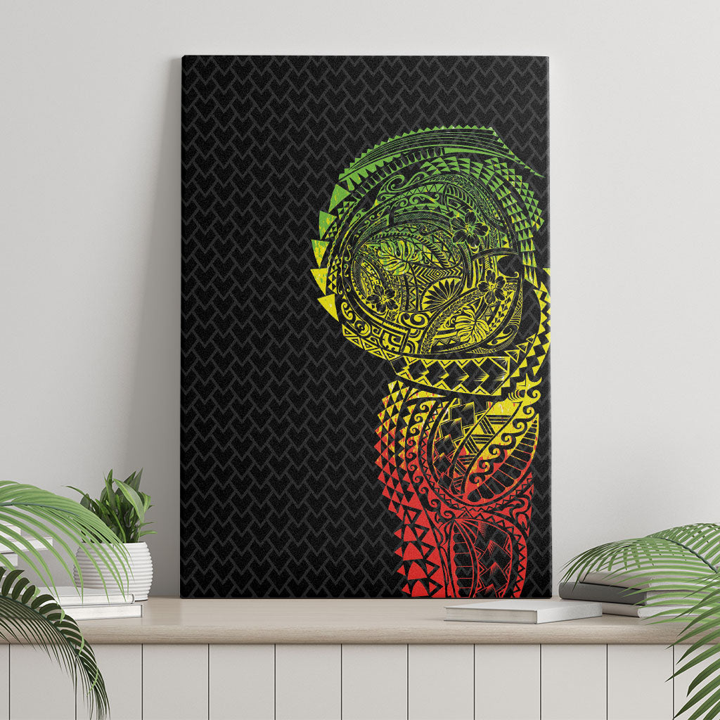 Hawaiian Traditional Tattoos Canvas Wall Art Kakau Tribal Tropical Plant Motif Kanaka Maoli Flag Color Inspired