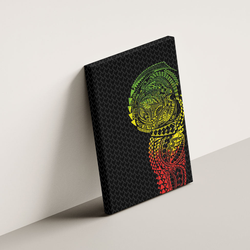 Hawaiian Traditional Tattoos Canvas Wall Art Kakau Tribal Tropical Plant Motif Kanaka Maoli Flag Color Inspired
