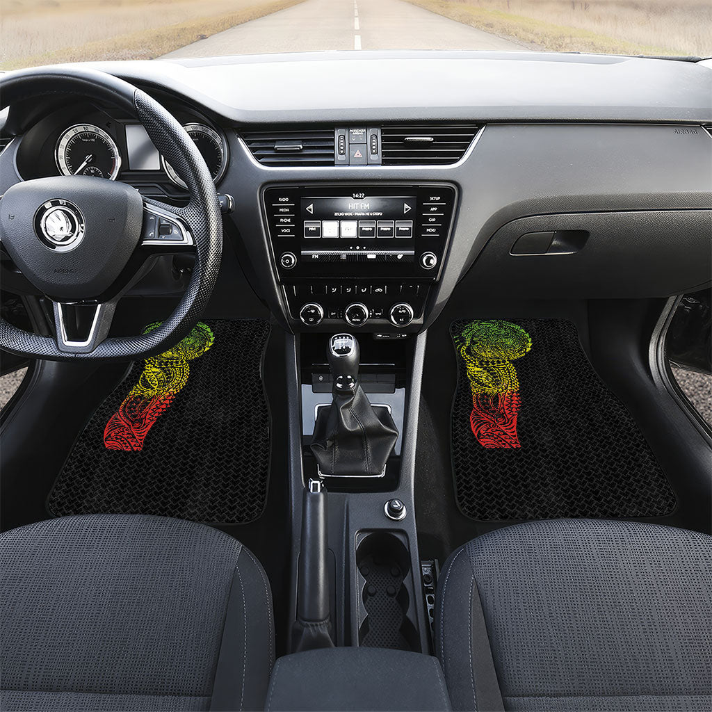 Hawaiian Traditional Tattoos Car Mats Kakau Tribal Tropical Plant Motif Kanaka Maoli Flag Color Inspired LT03 Set 2pcs - Front Multicolor - Polynesian Pride