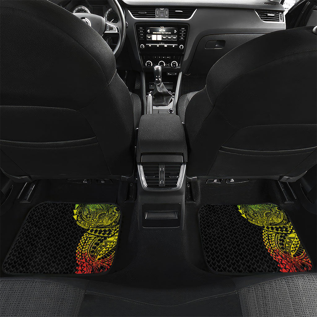 Hawaiian Traditional Tattoos Car Mats Kakau Tribal Tropical Plant Motif Kanaka Maoli Flag Color Inspired LT03 Set 2pcs - Back Multicolor - Polynesian Pride