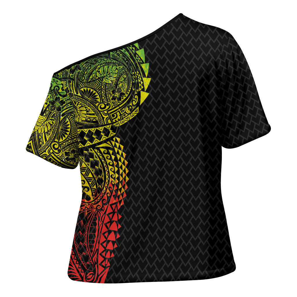 Hawaiian Traditional Tattoos Cross Shoulder Shirt Kakau Tribal Tropical Plant Motif Kanaka Maoli Flag Color Inspired