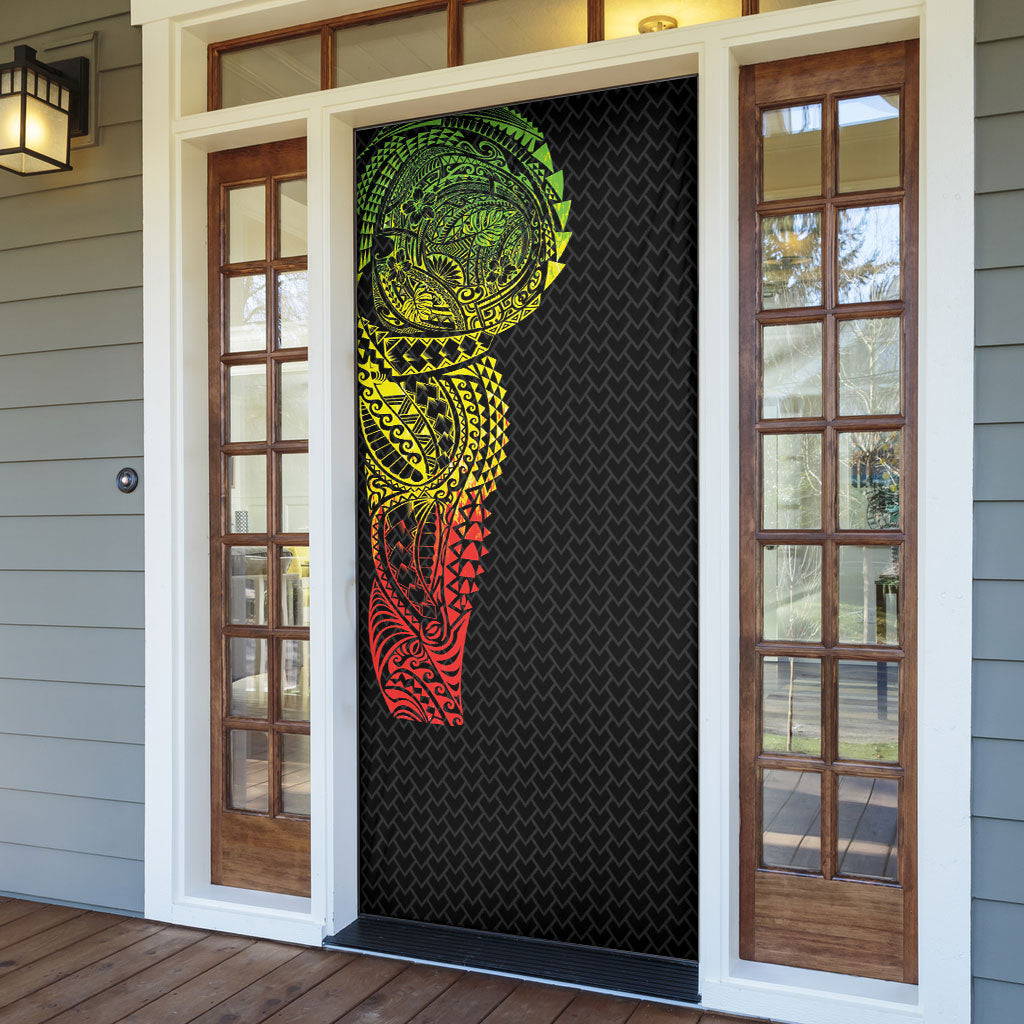 Hawaiian Traditional Tattoos Door Cover Kakau Tribal Tropical Plant Motif Kanaka Maoli Flag Color Inspired