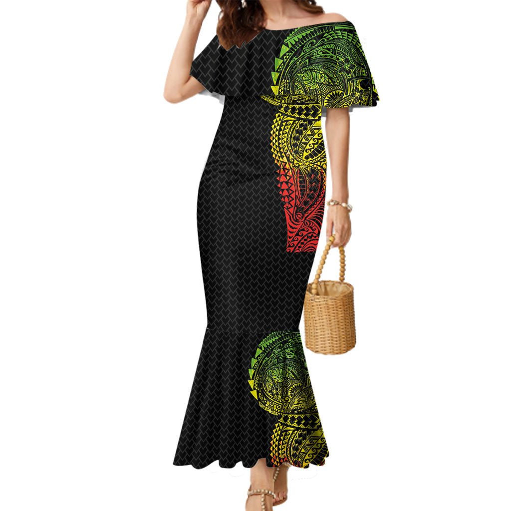 Hawaiian Traditional Tattoos Family Matching Mermaid Dress and Hawaiian Shirt Kakau Tribal Tropical Plant Motif Kanaka Maoli Flag Color Inspired
