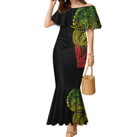 Hawaiian Traditional Tattoos Family Matching Mermaid Dress and Hawaiian Shirt Kakau Tribal Tropical Plant Motif Kanaka Maoli Flag Color Inspired