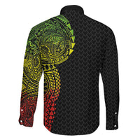 Hawaiian Traditional Tattoos Family Matching Off The Shoulder Long Sleeve Dress and Hawaiian Shirt Kakau Tribal Tropical Plant Motif Kanaka Maoli Flag Color Inspired