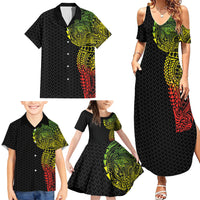 Hawaiian Traditional Tattoos Family Matching Summer Maxi Dress and Hawaiian Shirt Kakau Tribal Tropical Plant Motif Kanaka Maoli Flag Color Inspired