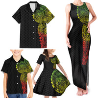 Hawaiian Traditional Tattoos Family Matching Tank Maxi Dress and Hawaiian Shirt Kakau Tribal Tropical Plant Motif Kanaka Maoli Flag Color Inspired