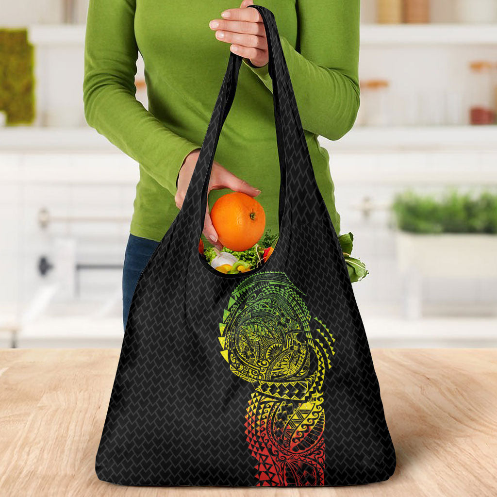 Hawaiian Traditional Tattoos Grocery Bag Kakau Tribal Tropical Plant Motif Kanaka Maoli Flag Color Inspired