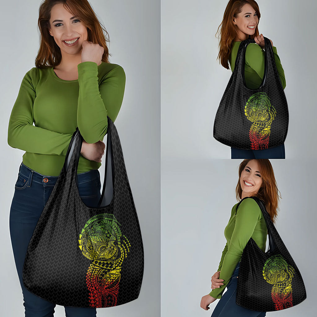 Hawaiian Traditional Tattoos Grocery Bag Kakau Tribal Tropical Plant Motif Kanaka Maoli Flag Color Inspired