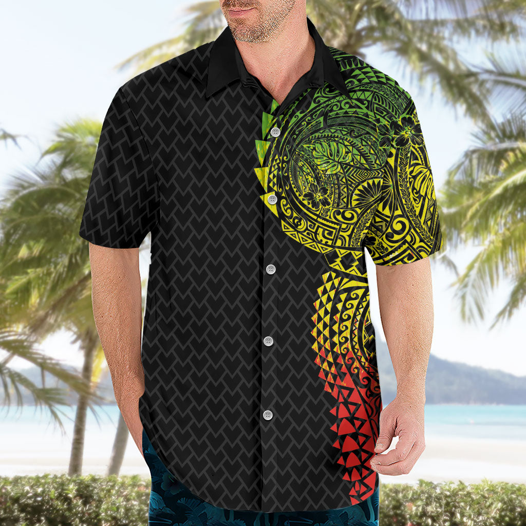 Hawaiian Traditional Tattoos Hawaiian Shirt Kakau Tribal Tropical Plant Motif Kanaka Maoli Flag Color Inspired