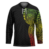 Hawaiian Traditional Tattoos Hockey Jersey Kakau Tribal Tropical Plant Motif Kanaka Maoli Flag Color Inspired LT03 Unisex Multicolor - Polynesian Pride