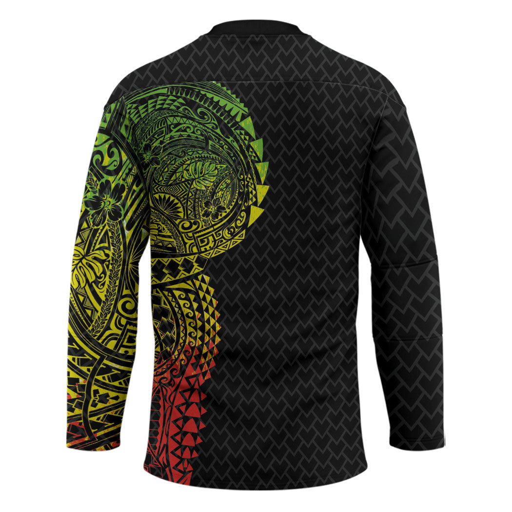 Hawaiian Traditional Tattoos Hockey Jersey Kakau Tribal Tropical Plant Motif Kanaka Maoli Flag Color Inspired LT03 - Polynesian Pride