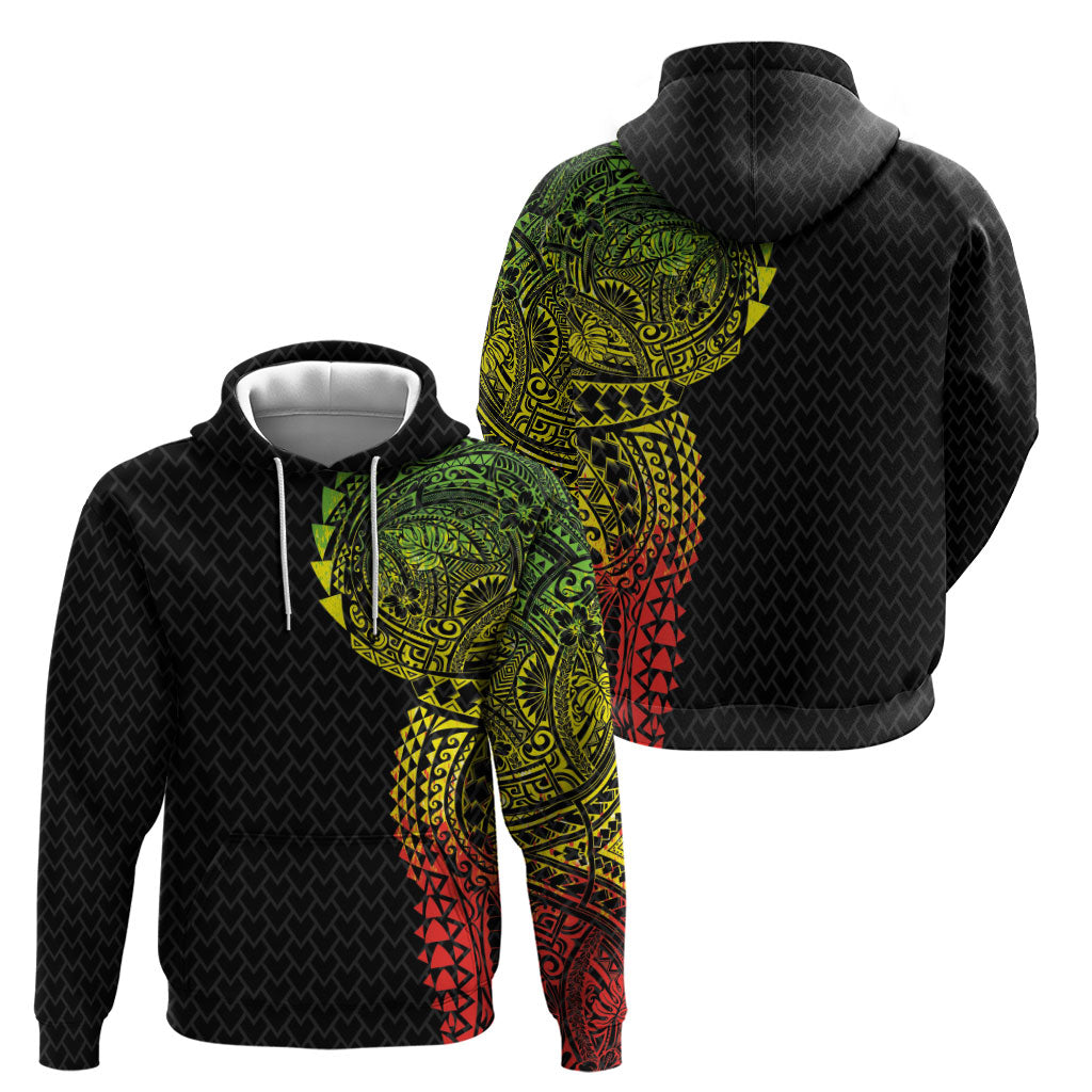 Hawaiian Traditional Tattoos Hoodie Kakau Tribal Tropical Plant Motif Kanaka Maoli Flag Color Inspired