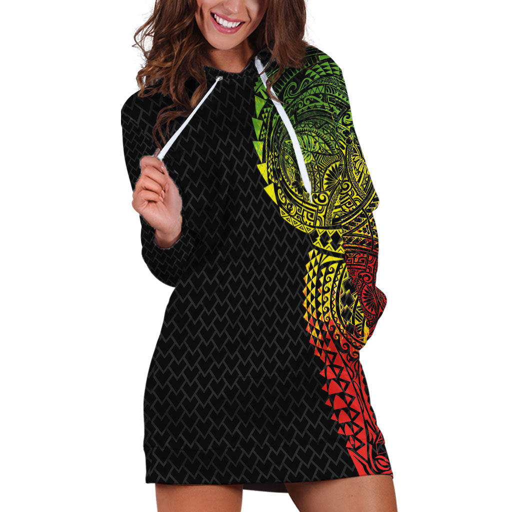 Hawaiian Traditional Tattoos Hoodie Dress Kakau Tribal Tropical Plant Motif Kanaka Maoli Flag Color Inspired LT03 Multicolor - Polynesian Pride