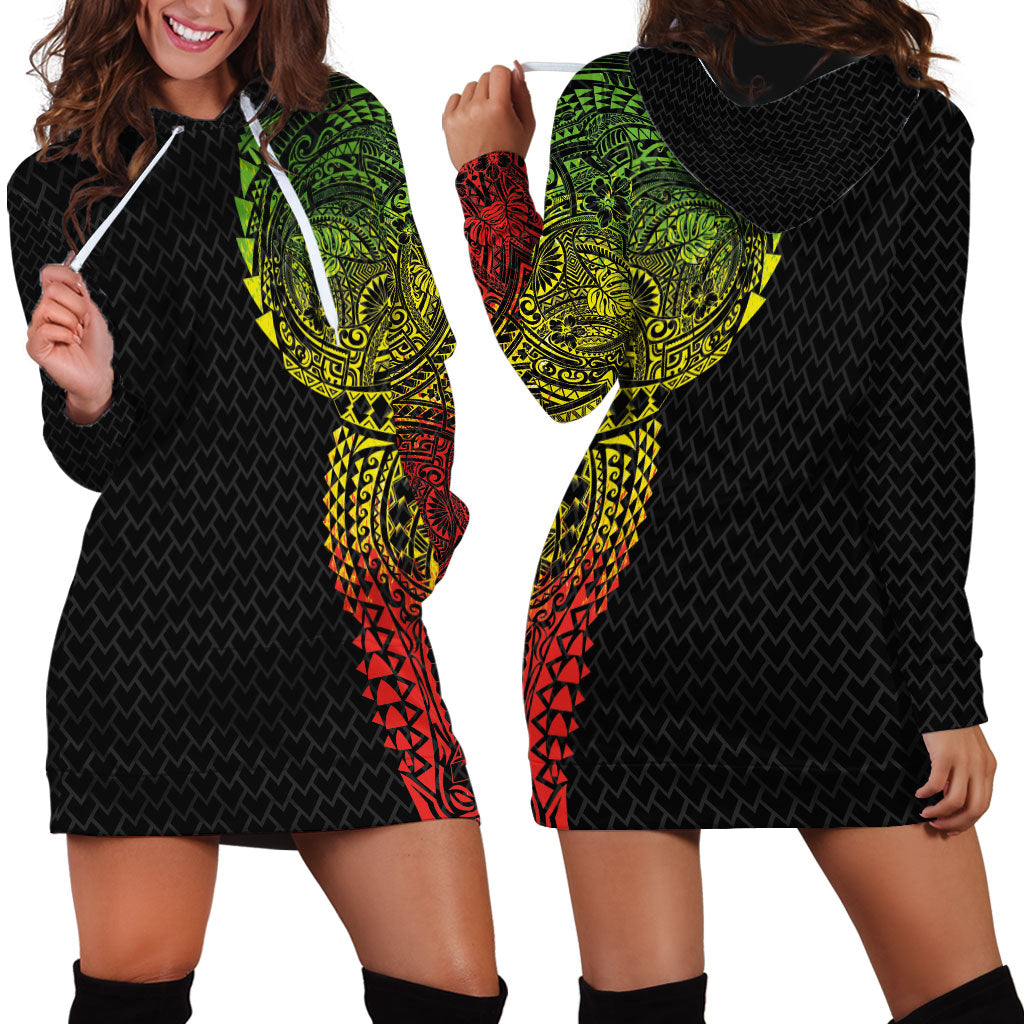 Hawaiian Traditional Tattoos Hoodie Dress Kakau Tribal Tropical Plant Motif Kanaka Maoli Flag Color Inspired LT03 - Polynesian Pride