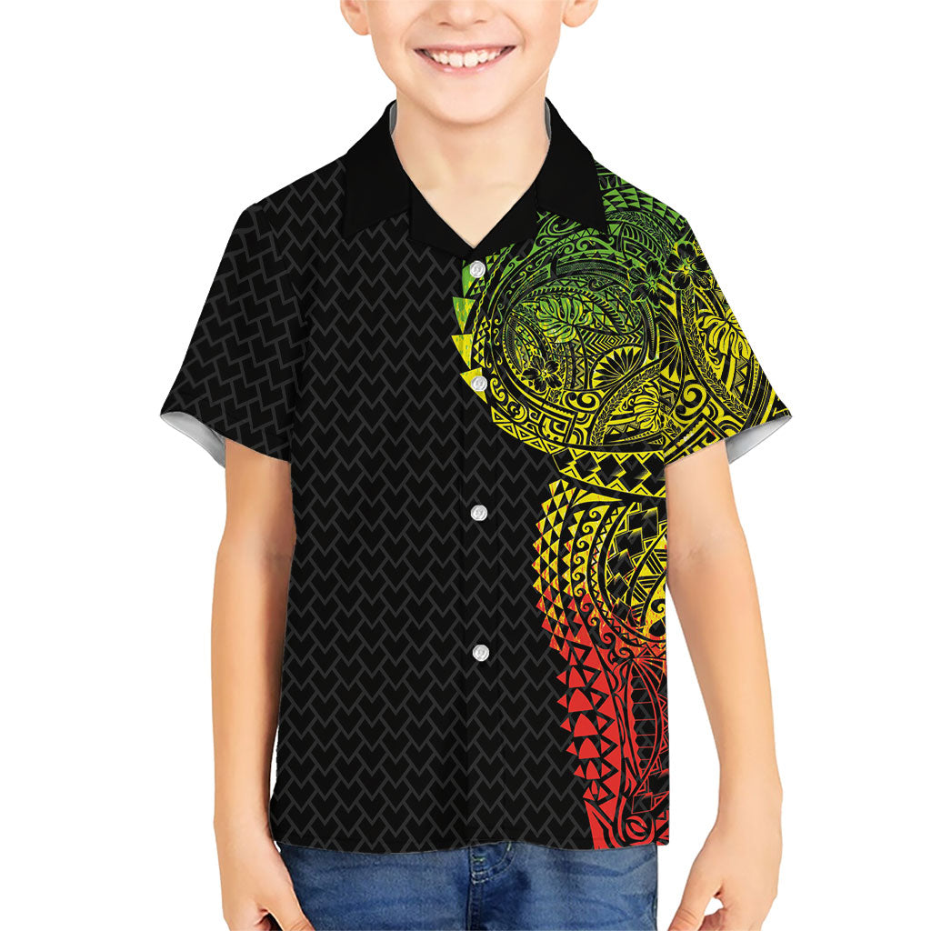 Hawaiian Traditional Tattoos Kid Hawaiian Shirt Kakau Tribal Tropical Plant Motif Kanaka Maoli Flag Color Inspired