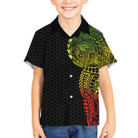 Hawaiian Traditional Tattoos Kid Hawaiian Shirt Kakau Tribal Tropical Plant Motif Kanaka Maoli Flag Color Inspired