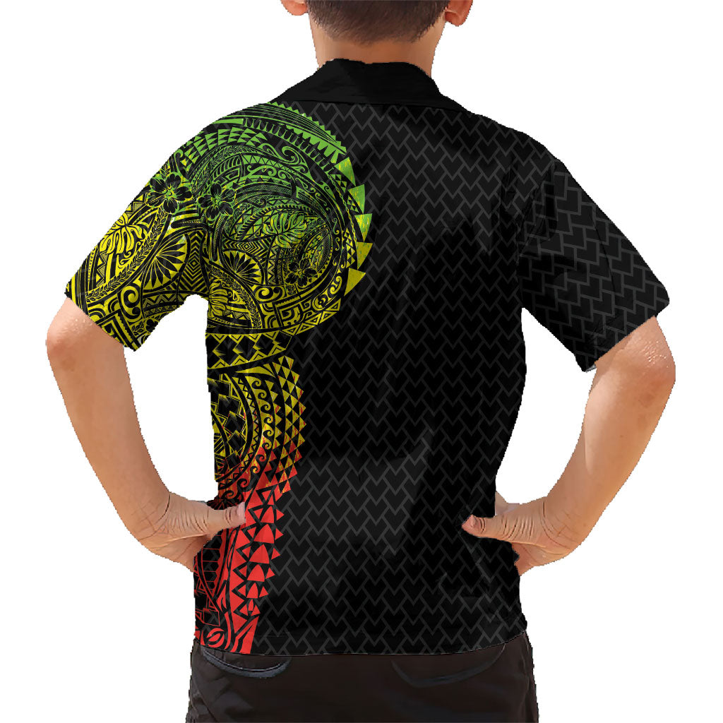 Hawaiian Traditional Tattoos Kid Hawaiian Shirt Kakau Tribal Tropical Plant Motif Kanaka Maoli Flag Color Inspired