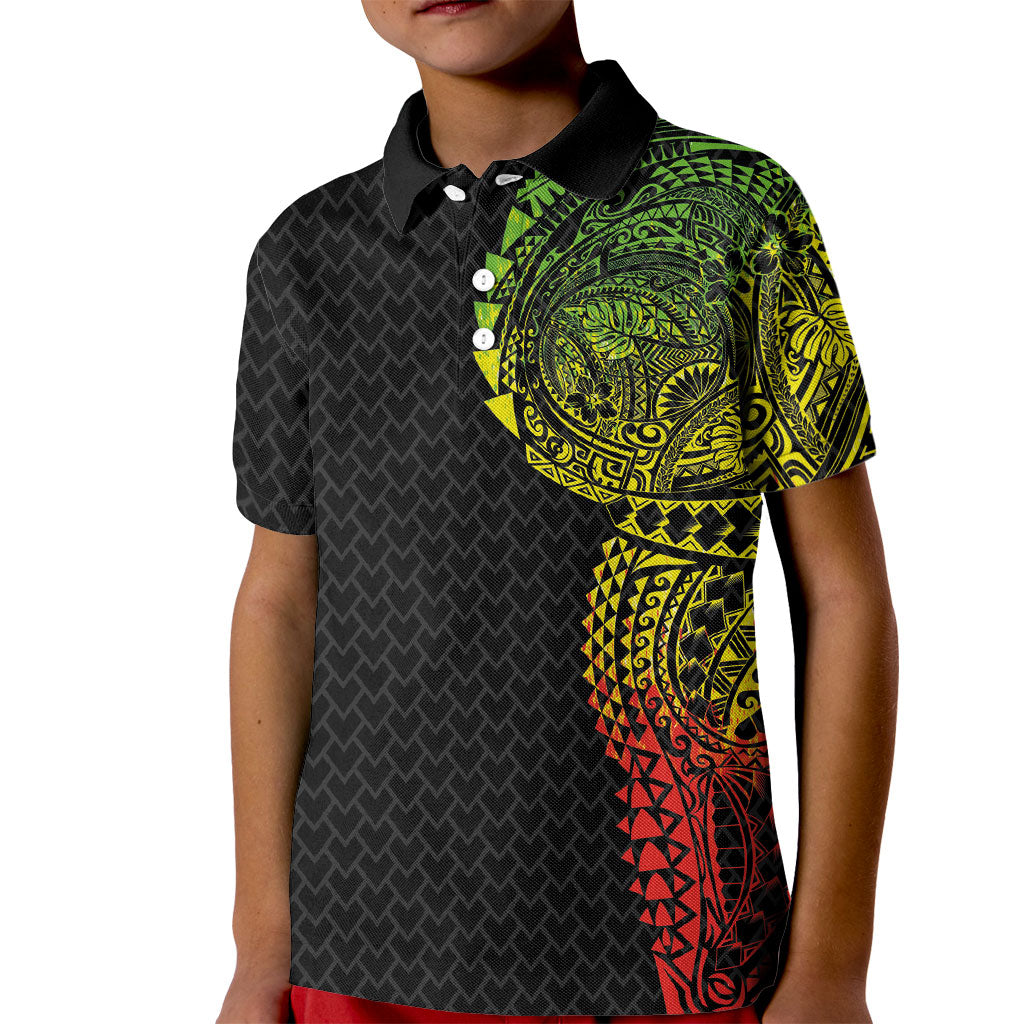 Hawaiian Traditional Tattoos Kid Polo Shirt Kakau Tribal Tropical Plant Motif Kanaka Maoli Flag Color Inspired LT03 Kid Multicolor - Polynesian Pride