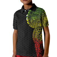 Hawaiian Traditional Tattoos Kid Polo Shirt Kakau Tribal Tropical Plant Motif Kanaka Maoli Flag Color Inspired LT03 Kid Multicolor - Polynesian Pride