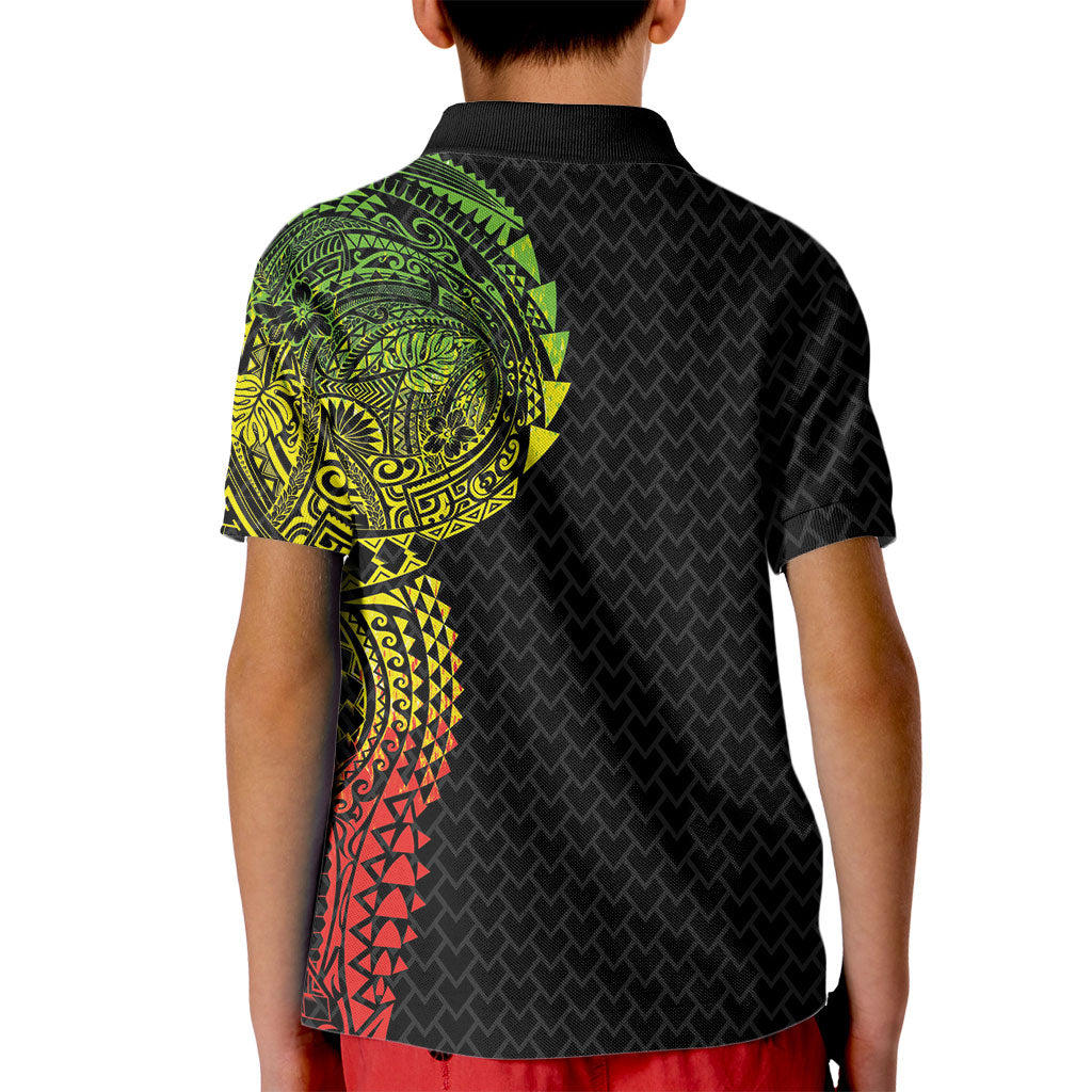 Hawaiian Traditional Tattoos Kid Polo Shirt Kakau Tribal Tropical Plant Motif Kanaka Maoli Flag Color Inspired LT03 - Polynesian Pride