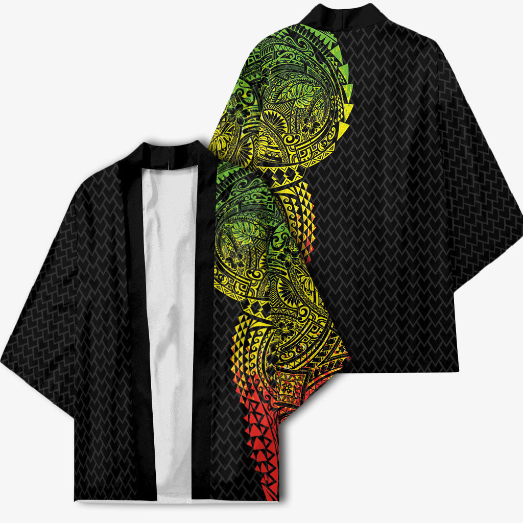 Hawaiian Traditional Tattoos Kimono Kakau Tribal Tropical Plant Motif Kanaka Maoli Flag Color Inspired