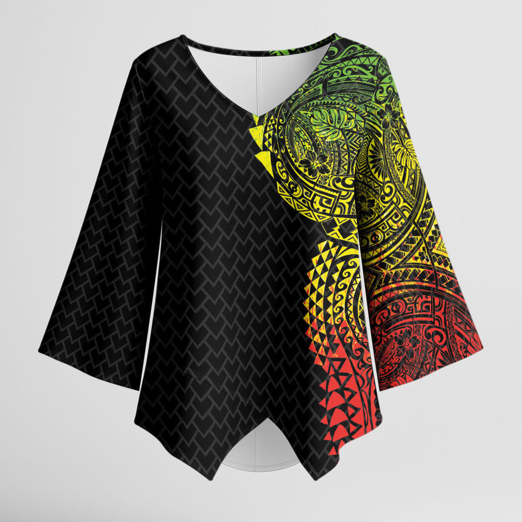 Hawaiian Traditional Tattoos Kimono Sleeve Blouse Kakau Tribal Tropical Plant Motif Kanaka Maoli Flag Color Inspired
