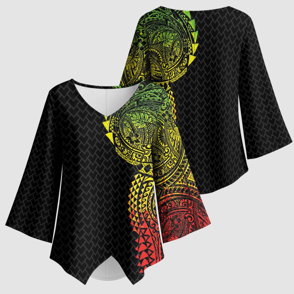Hawaiian Traditional Tattoos Kimono Sleeve Blouse Kakau Tribal Tropical Plant Motif Kanaka Maoli Flag Color Inspired