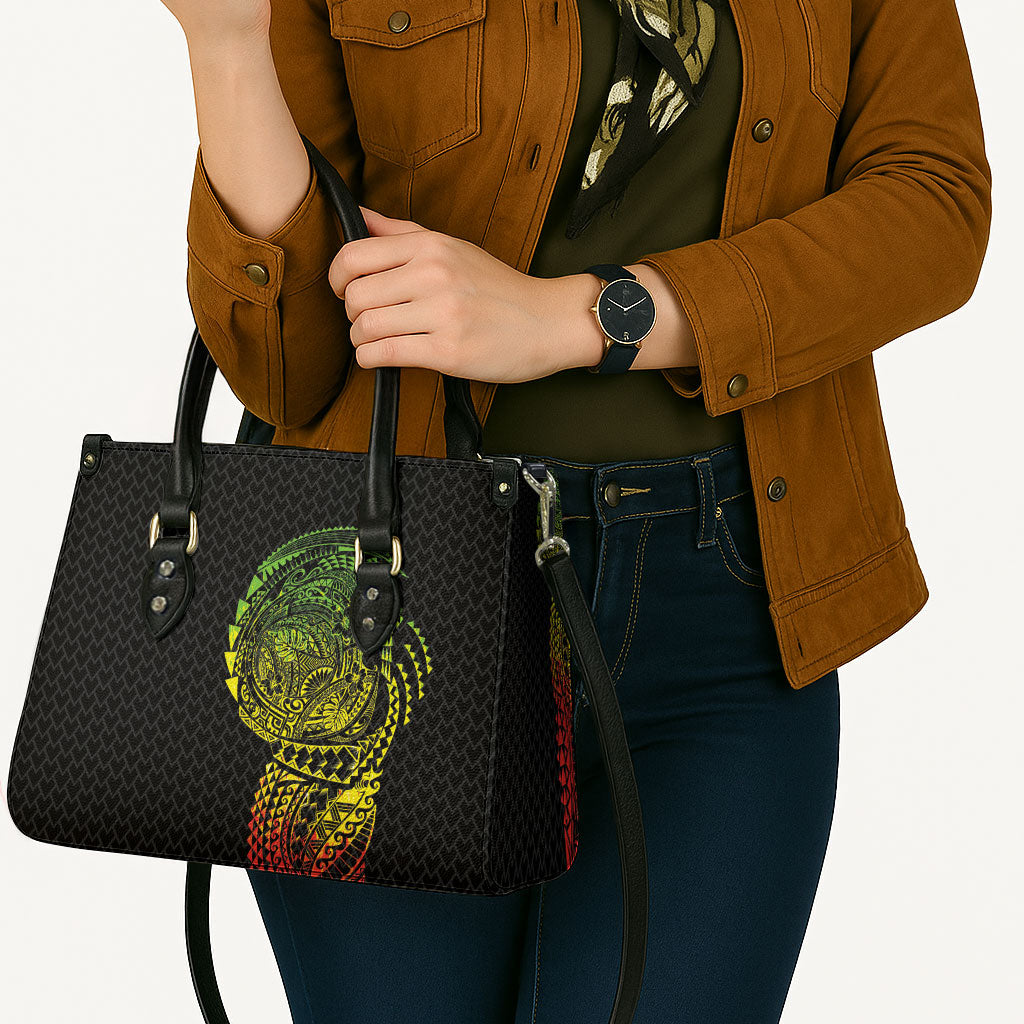 Hawaiian Traditional Tattoos Leather Bag Kakau Tribal Tropical Plant Motif Kanaka Maoli Flag Color Inspired