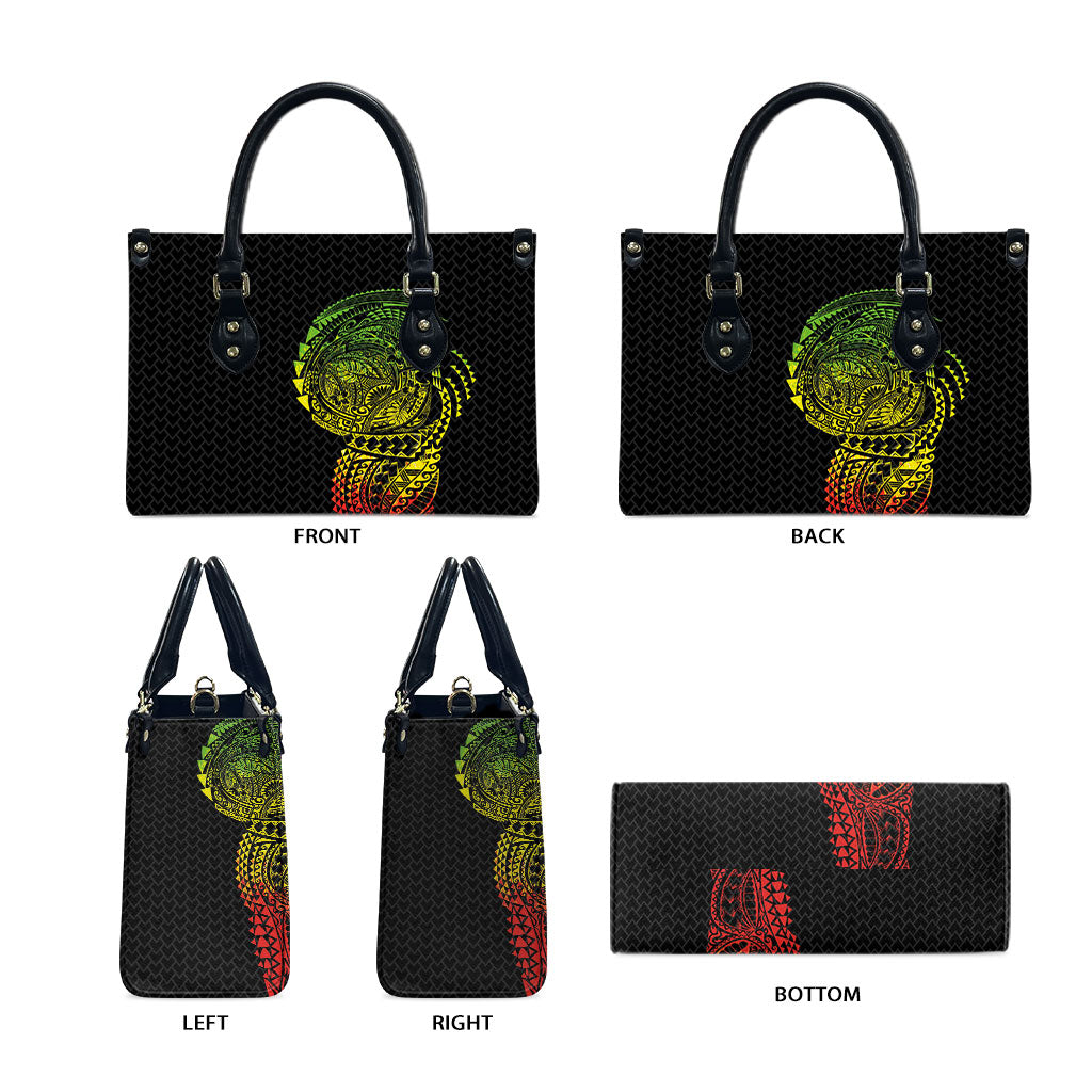 Hawaiian Traditional Tattoos Leather Bag Kakau Tribal Tropical Plant Motif Kanaka Maoli Flag Color Inspired