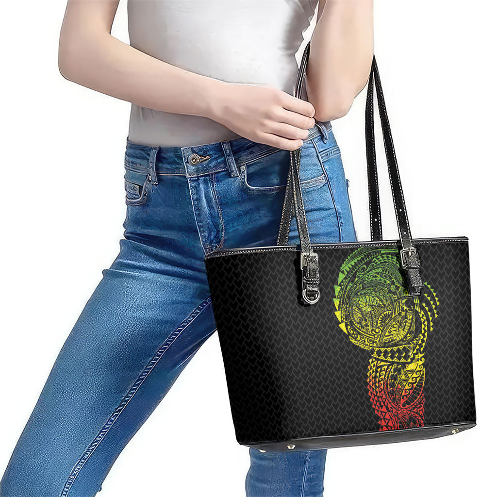 Hawaiian Traditional Tattoos Leather Tote Bag Kakau Tribal Tropical Plant Motif Kanaka Maoli Flag Color Inspired