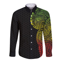 Hawaiian Traditional Tattoos Long Sleeve Button Shirt Kakau Tribal Tropical Plant Motif Kanaka Maoli Flag Color Inspired LT03 Unisex Multicolor - Polynesian Pride