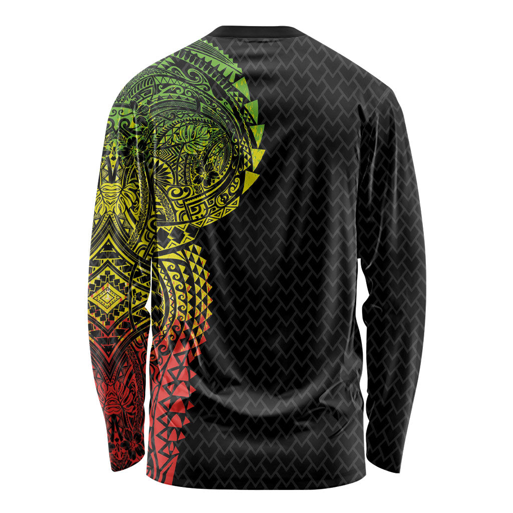 Hawaiian Traditional Tattoos Long Sleeve Shirt Kakau Tribal Tropical Plant Motif Kanaka Maoli Flag Color Inspired