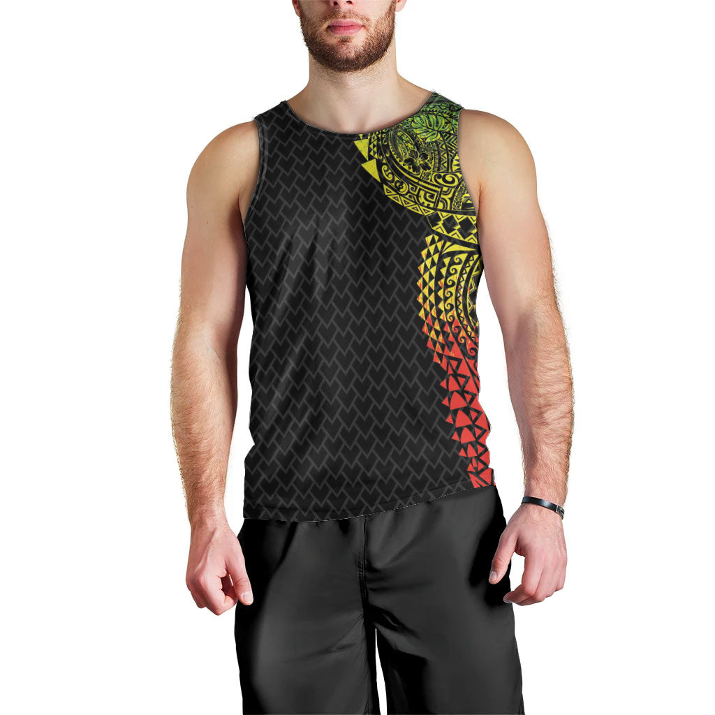 Hawaiian Traditional Tattoos Men Tank Top Kakau Tribal Tropical Plant Motif Kanaka Maoli Flag Color Inspired