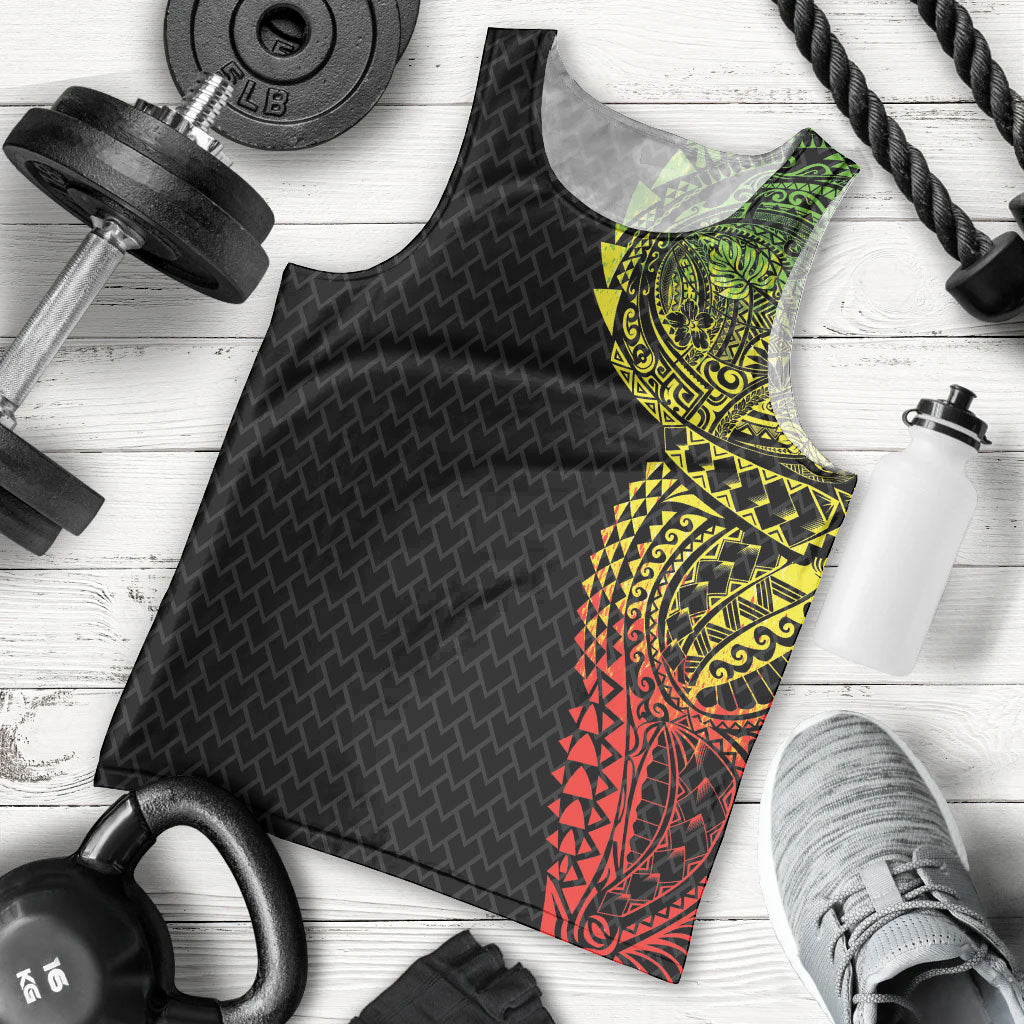 Hawaiian Traditional Tattoos Men Tank Top Kakau Tribal Tropical Plant Motif Kanaka Maoli Flag Color Inspired