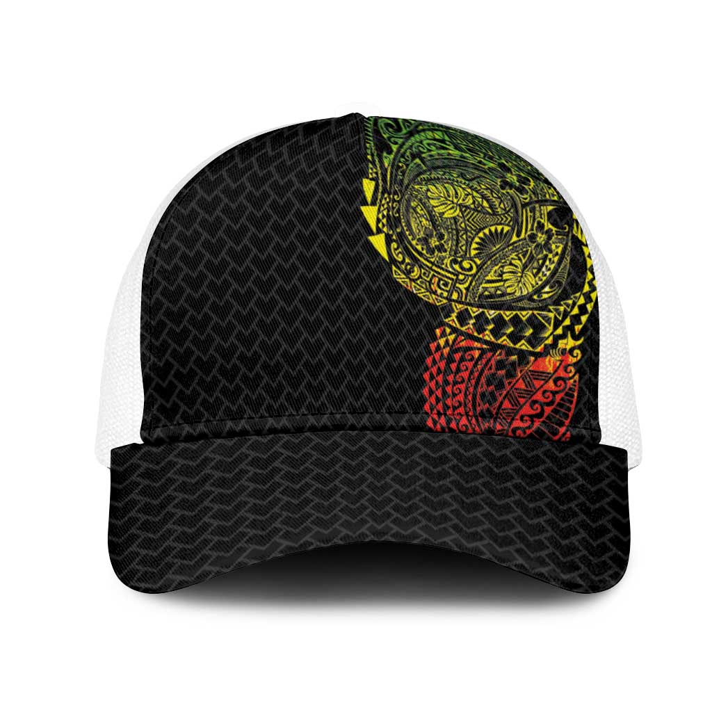 Hawaiian Traditional Tattoos Mesh Trucker Cap Kakau Tribal Tropical Plants Motif Kanaka Maoli Flag Color Inspired