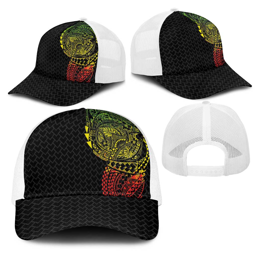 Hawaiian Traditional Tattoos Mesh Trucker Cap Kakau Tribal Tropical Plants Motif Kanaka Maoli Flag Color Inspired