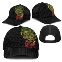 Hawaiian Traditional Tattoos Mesh Trucker Cap Kakau Tribal Tropical Plants Motif Kanaka Maoli Flag Color Inspired