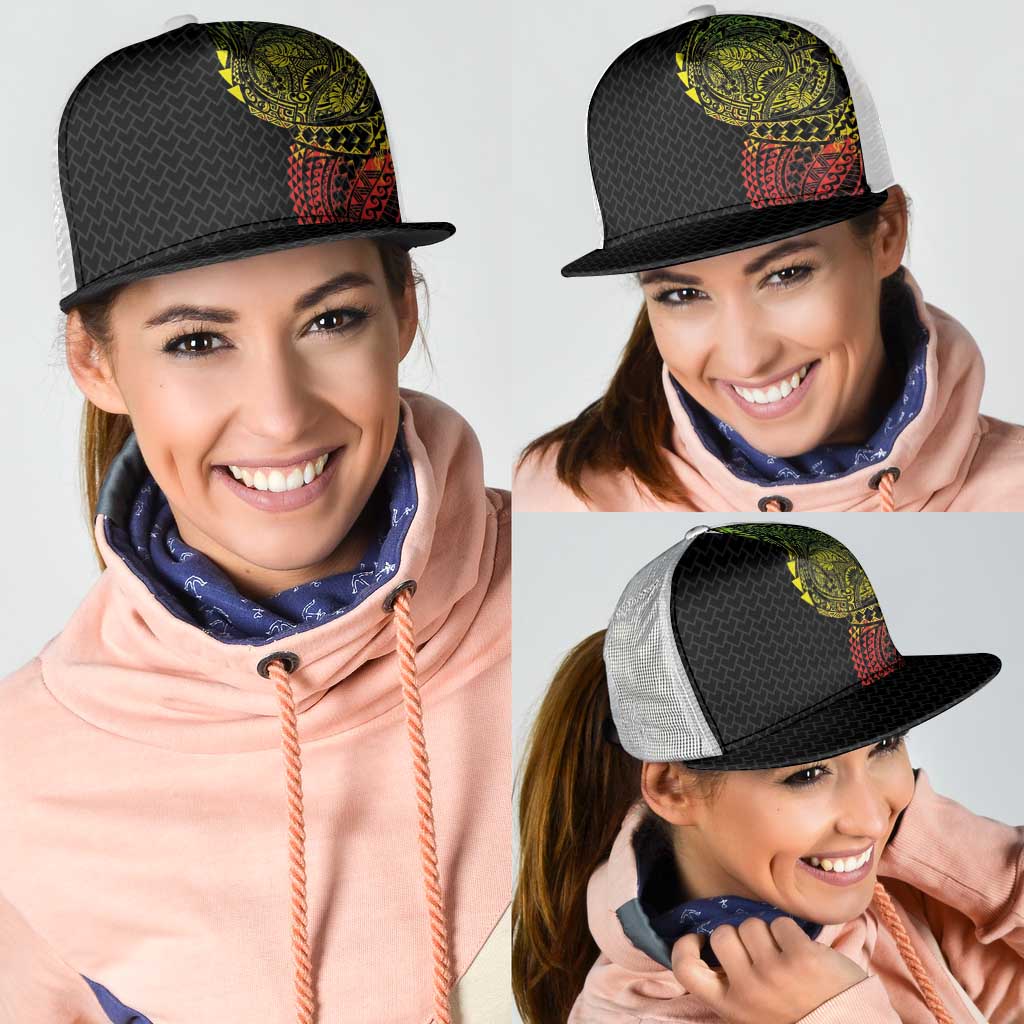 Hawaiian Traditional Tattoos Mesh Trucker Cap Kakau Tribal Tropical Plants Motif Kanaka Maoli Flag Color Inspired