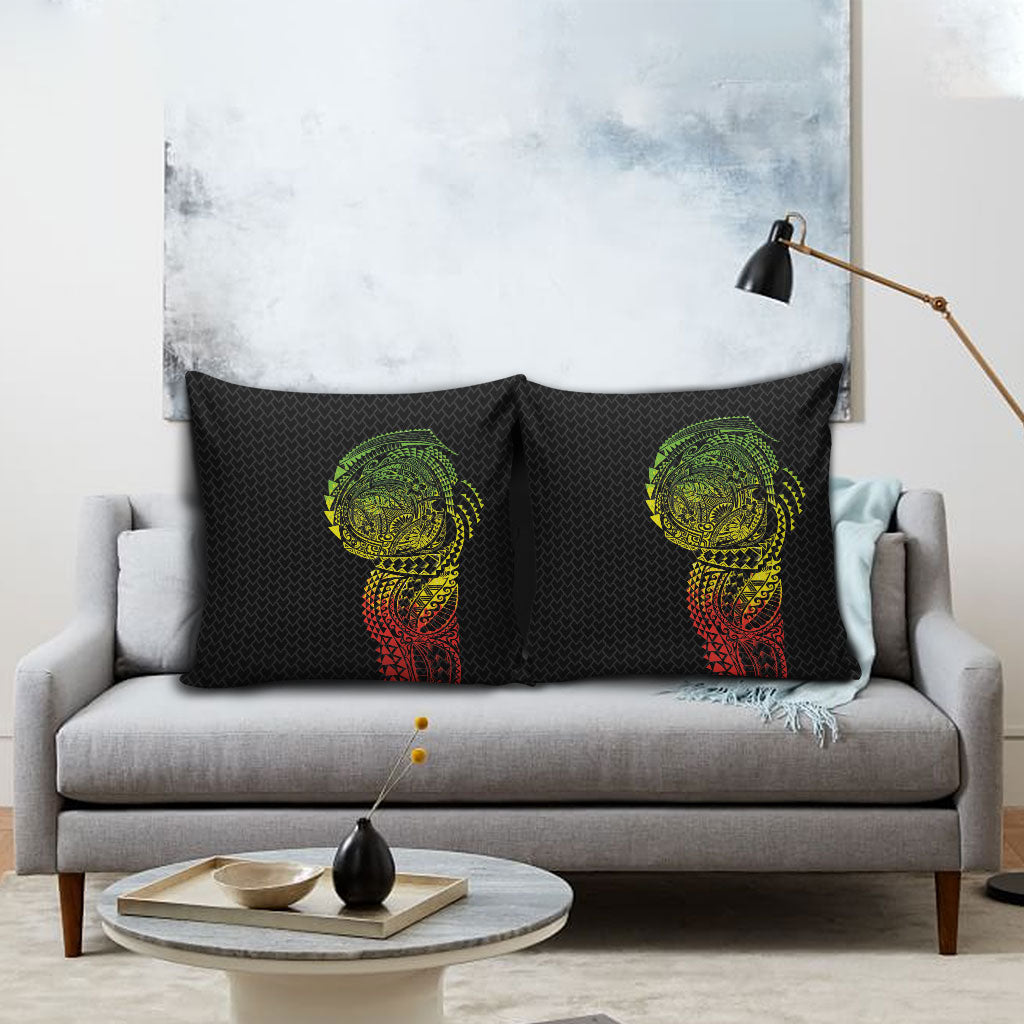 Hawaiian Traditional Tattoos Pillow Cover Kakau Tribal Tropical Plant Motif Kanaka Maoli Flag Color Inspired
