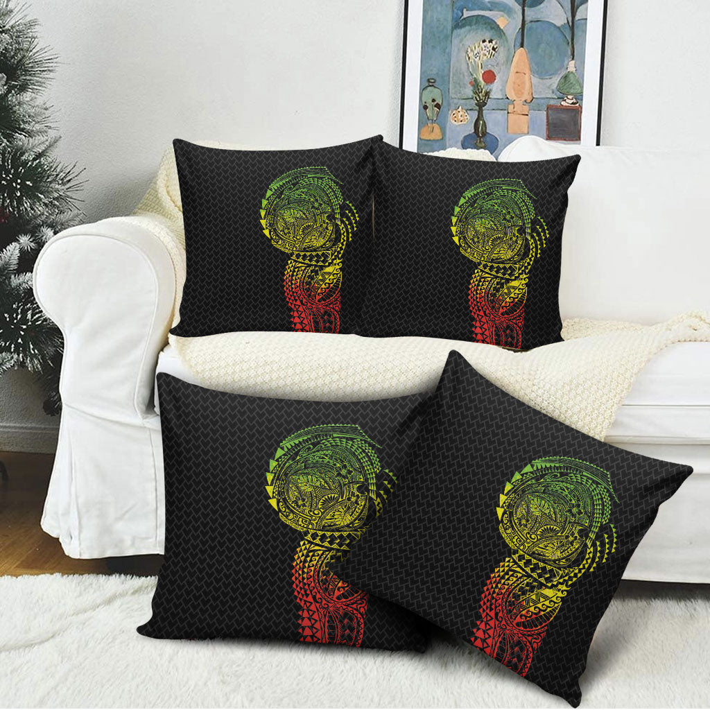 Hawaiian Traditional Tattoos Pillow Cover Kakau Tribal Tropical Plant Motif Kanaka Maoli Flag Color Inspired