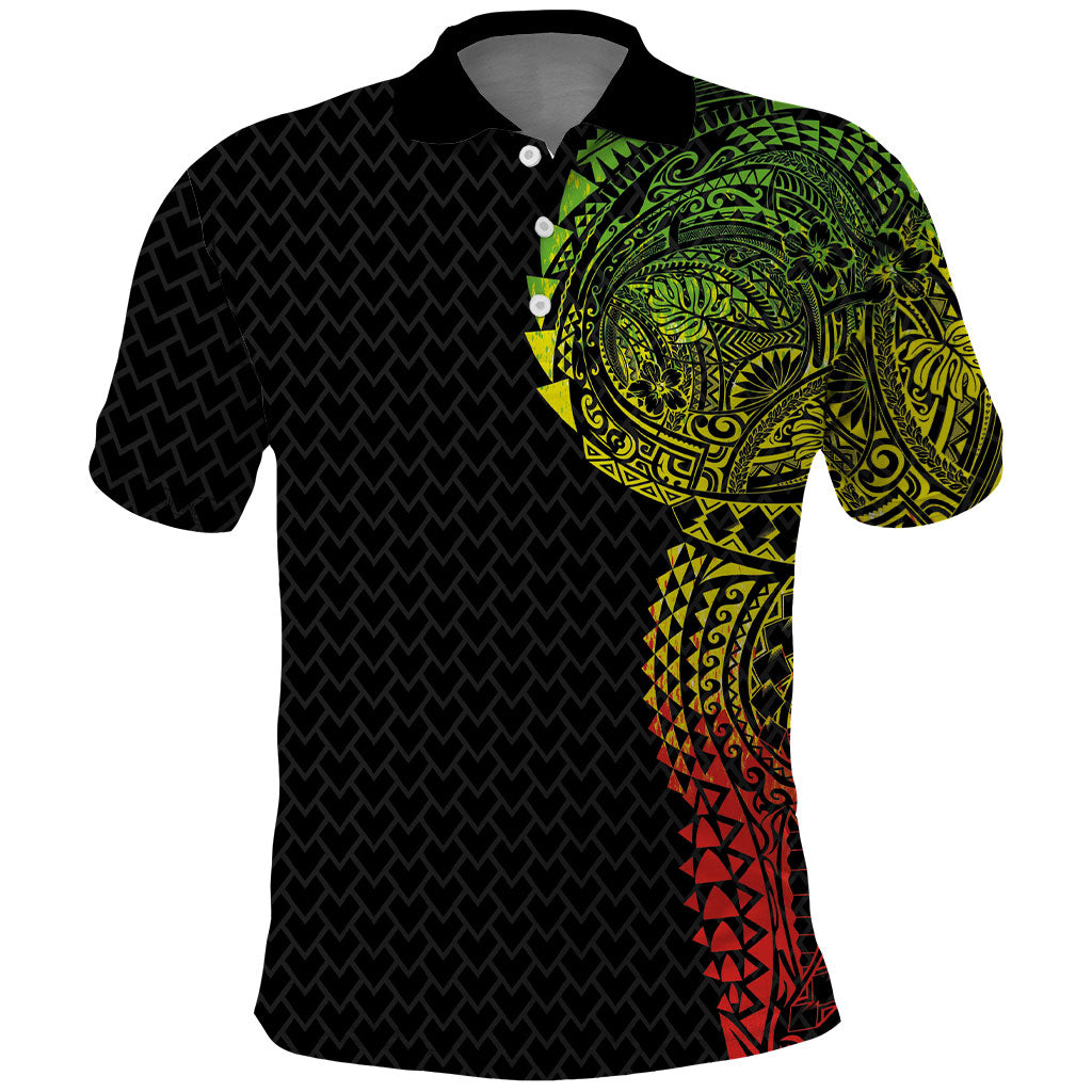 Hawaiian Traditional Tattoos Polo Shirt Kakau Tribal Tropical Plant Motif Kanaka Maoli Flag Color Inspired LT03 Multicolor - Polynesian Pride