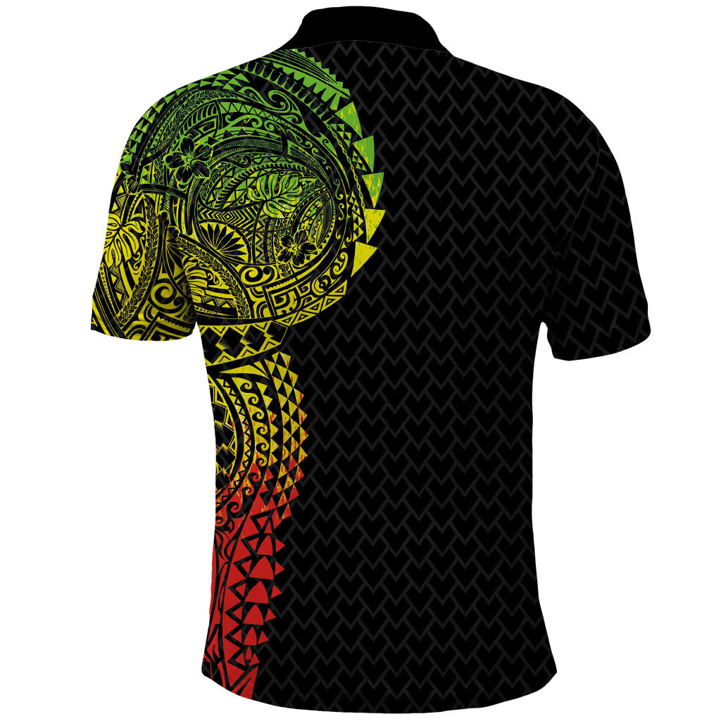 Hawaiian Traditional Tattoos Polo Shirt Kakau Tribal Tropical Plant Motif Kanaka Maoli Flag Color Inspired LT03 - Polynesian Pride