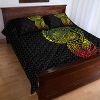 Hawaiian Traditional Tattoos Quilt Bed Set Kakau Tribal Tropical Plant Motif Kanaka Maoli Flag Color Inspired