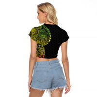 Hawaiian Traditional Tattoos Raglan Cropped T Shirt Kakau Tribal Tropical Plant Motif Kanaka Maoli Flag Color Inspired