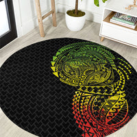 Hawaiian Traditional Tattoos Round Carpet Kakau Tribal Tropical Plant Motif Kanaka Maoli Flag Color Inspired